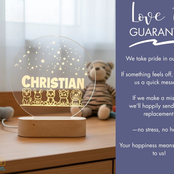 Personalized Baby Animals Night Light | Custom LED Lamp & Cute Nursery Decor - Picture 6 of 8